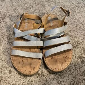 Korks Flat Strappy Silver Slingback Sandals 7